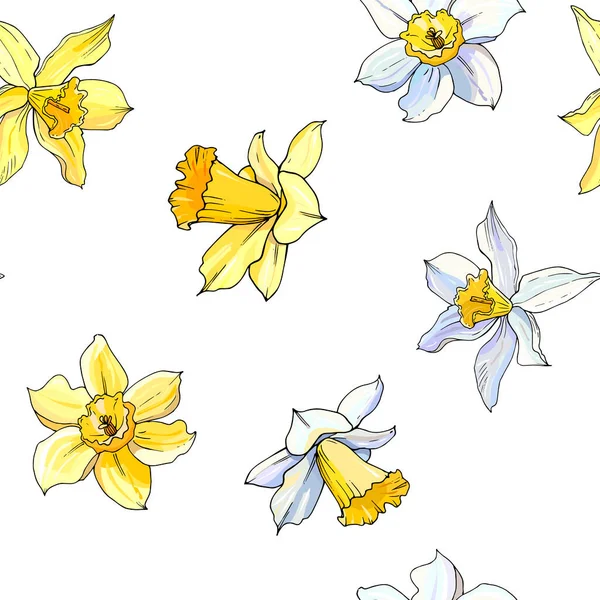 Vector Ilustración Flores Narcisas Florecientes Conjunto Fondo Floral — Vector de stock