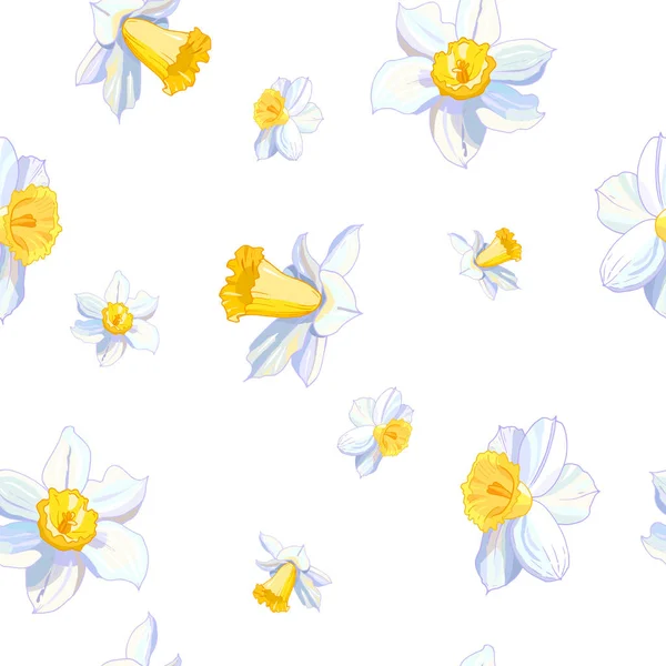 Çiçek Açan Narcissus Çiçeklerinin Vektör Çizimi Çiçek Arkaplanı — Stok Vektör