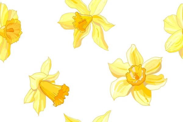 Vektor Illustration Der Blühenden Narzissenblumen Gesetzt Floraler Hintergrund — Stockvektor