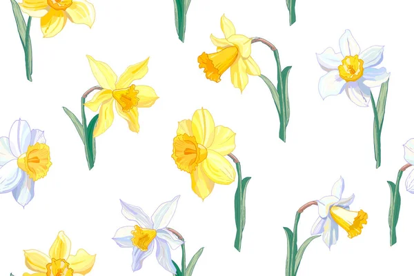 Векторна Ілюстрація Квітучого Набору Квітів Нарцисів Квітковий Фон — стоковий вектор
