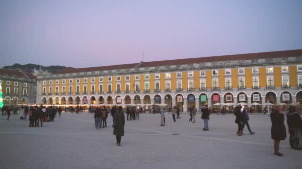 Lissabon Portugal Grön Julgran Dekorerad Med Många Färgade Ljus Terreiro — Stockvideo