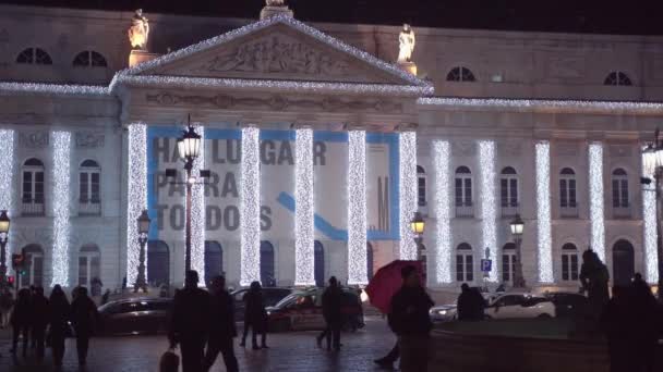 Lizbon Rossio Portekiz Teatro Nacional Dona Maria Baixa Chiado — Stok video