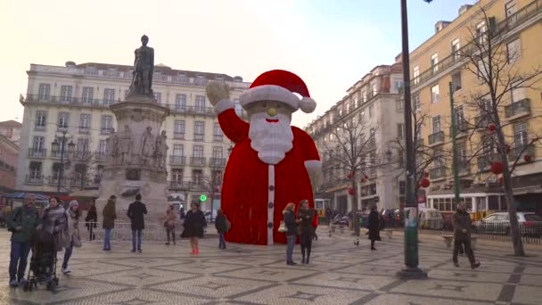 Lisboa Portugal Vista Frontal Estatua Gigante Santa Centro Baixa Chiado — Vídeo de stock