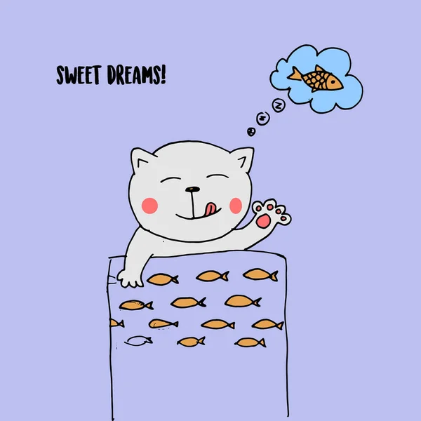 Sweet Dreams Illustration Cat — Stock Vector