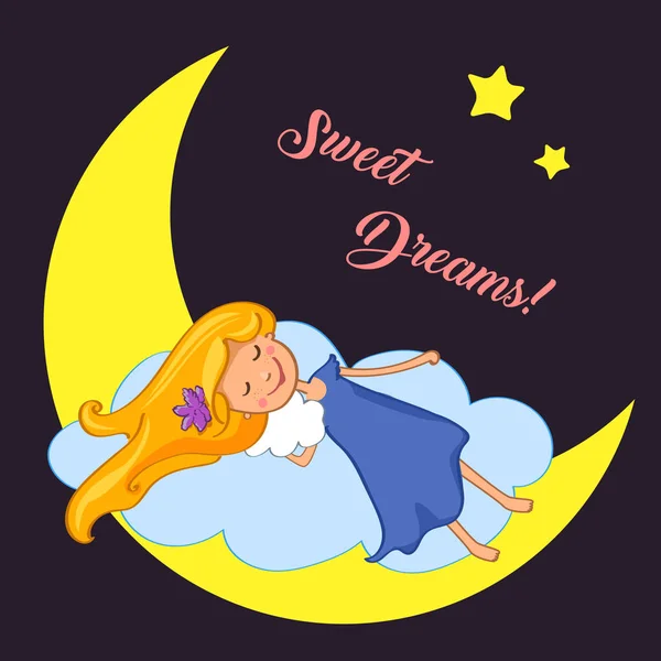 Chica Está Durmiendo Luna — Vector de stock