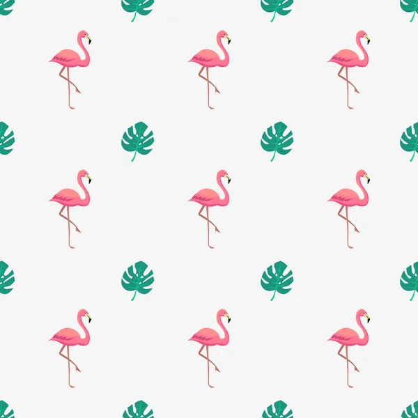 Fundo Sem Costura Com Flamingos Folhas Trópicas — Vetor de Stock