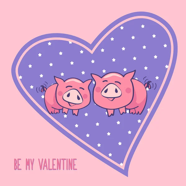 Worden Mijn Valentijn Illustratie Met Varkens — Stockvector