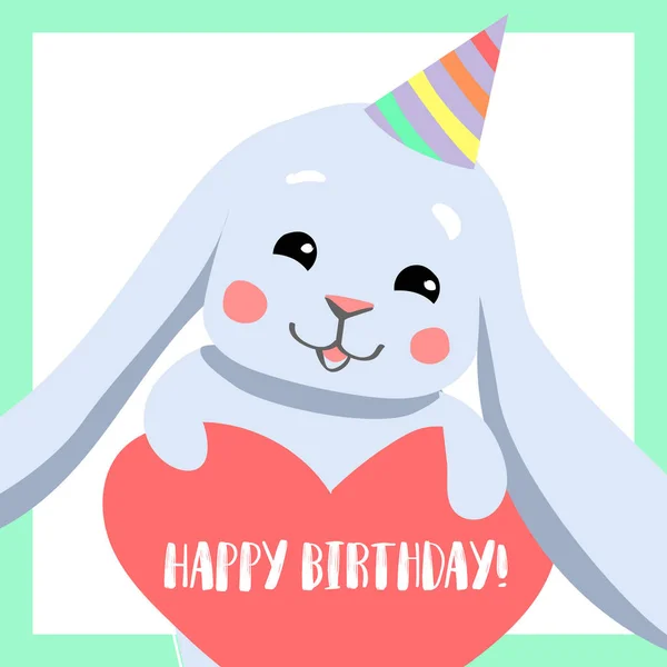 Happy Birthday Greeting Card Cute Bunny — Stock Vector