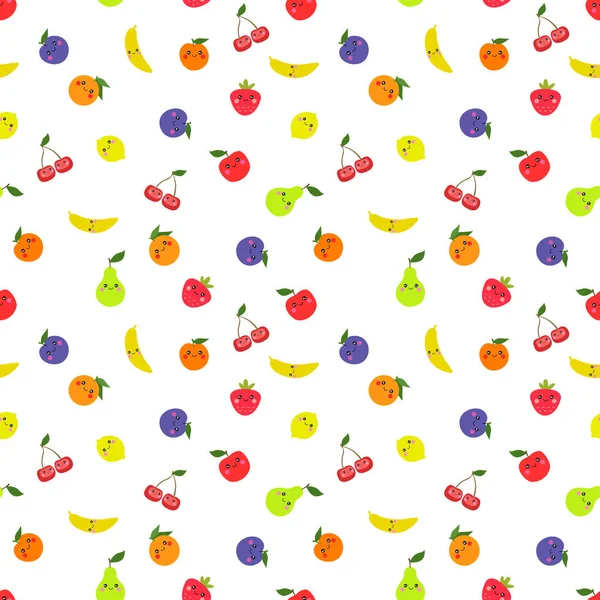 Patrón Sin Costuras Con Lindos Personajes Frutas — Vector de stock