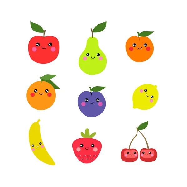 Set Cute Fruits Characters Stock Illustration