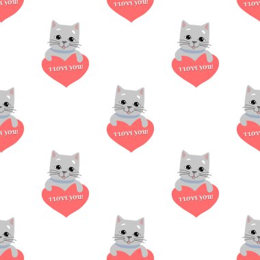 Kalpler seamless modeli ile sevimli kediler