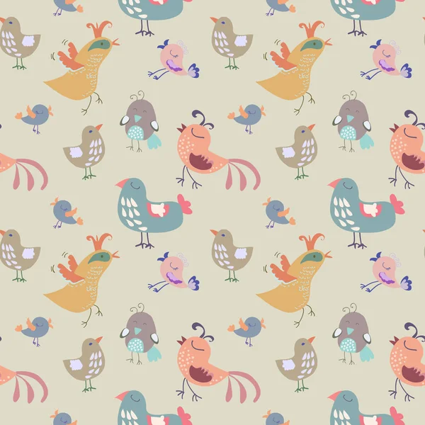 Seamless Vector Pattern Cute Birds — Stock Vector