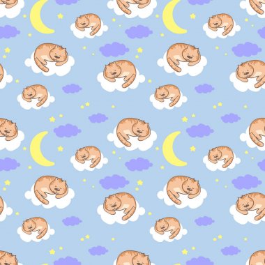 sevimli uyku kediler vektör Dikişsiz desen