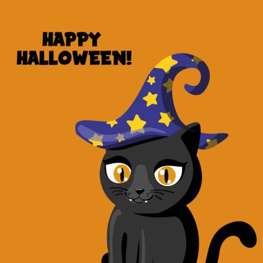 sevimli kedi ile mutlu cadılar bayramı illüstrasyon