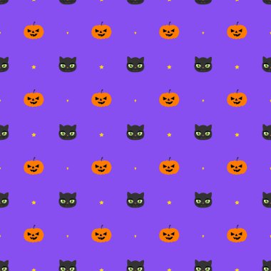 sevimli kedi ve kabak ile mutlu halloween sorunsuz illüstrasyon