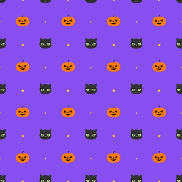 Heureux Halloween Illustration Transparente Avec Des Chats Mignons Des Citrouilles — Image vectorielle