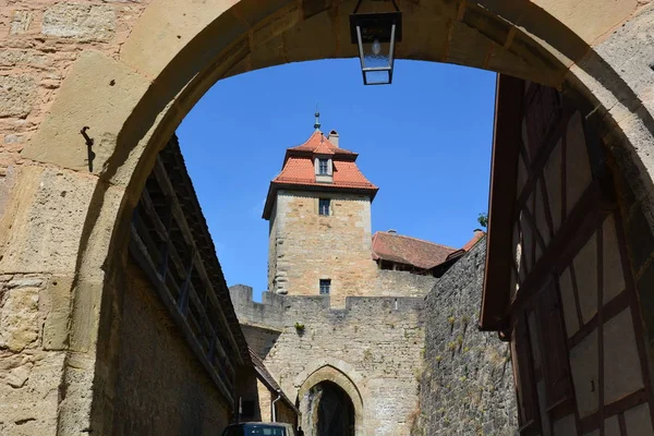 Zobacz Rothenburg Niemcy Zabytkowym Mieście Rothenburg Region Tauber Bawarii Środkowa — Zdjęcie stockowe