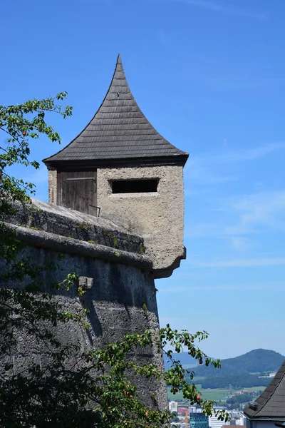 Salzburgo Áustria Vista Para Fortaleza Festung Hohensalzburg Histórica Cidade Salzburgo — Fotografia de Stock