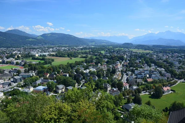 Salzburgo Áustria Cume Montanhoso Dos Alpes Visto Fortaleza Festung Hohensalzburg — Fotografia de Stock