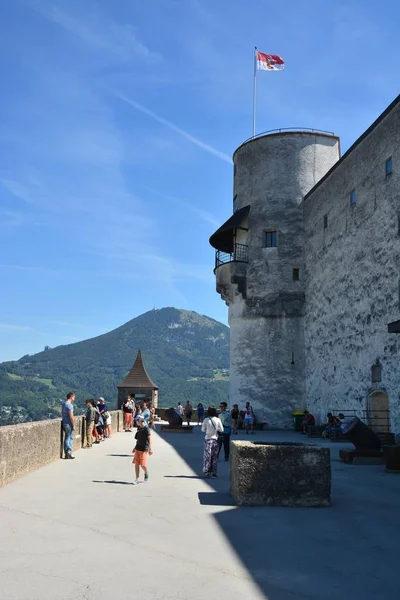 Salzburgo Áustria Vista Para Fortaleza Festung Hohensalzburg Histórica Cidade Salzburgo — Fotografia de Stock