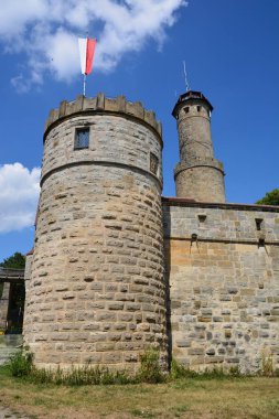 Bamberg, Almanya 08.05.2018: Bavyera 'nın tarihi Bamberg kasabası yakınlarındaki ALTENBURG şatosunun detaylı görünümü, Almanya' nın Yukarı Frankonya bölgesi