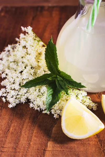 Elder lemonade - healthy and refreshing summer drink. Close up o