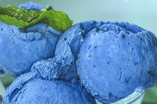 Homemade Organic Fruit Blue Berry Ice Cream with Mint — Stock Photo, Image