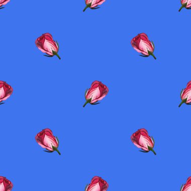 Mavi arka planda gül çiçekleri el yapımı guaj nazik, pürüzsüz desen. Web sayfaları için arka plan, düğün davetiyeleri, tarih kartları, tekstil, ambalaj, kumaş, duvar kağıdı.