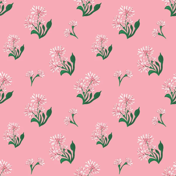 Seamless Pattern Daisy Chamomile Flowers Gouache Hand Drawn Illustration Isolated — 스톡 사진