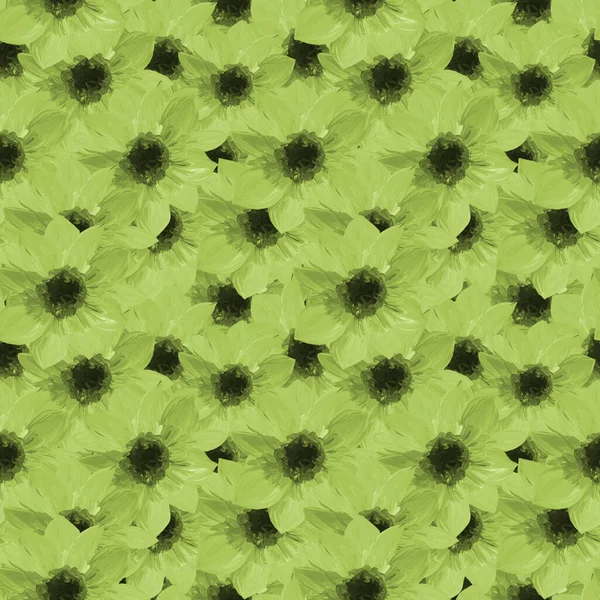 Płynny Wzór Zielonych Asterów Płynny Kwiatowy Wzór Farb Gwasz Piękny — Zdjęcie stockowe