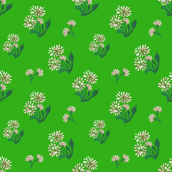 デイジーの花とシームレスなパターン Webページ 結婚式の招待状 日付カード ファブリック 壁紙のための薄緑色の背景に孤立Gouache手描きイラスト — ストック写真