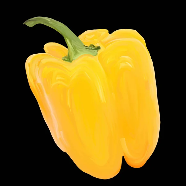 Sweet yellow bell pepper isolated, hand drawn gouache illustration on black background — Stock Photo, Image