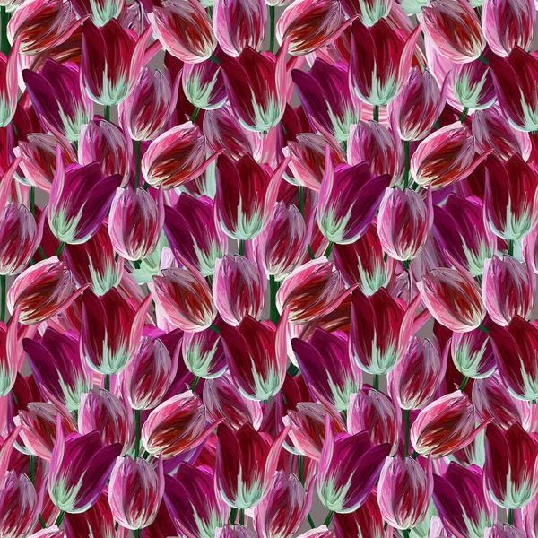 Gouache handgezeichnete blassrosa Tulpe auf grauem Hintergrund nahtloses Muster für Hintergrund, Stoff, Geschenkpapier. Vorlagen-Design — Stockfoto