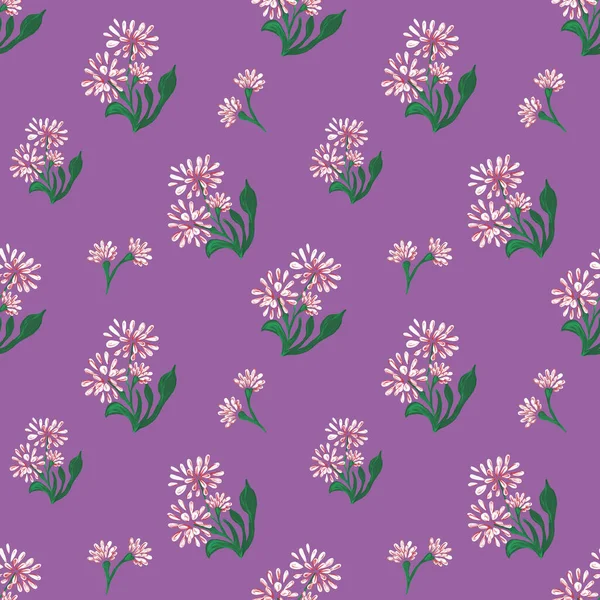 デイジーの花とシームレスなパターン Webページ 結婚式の招待状 日付カード パッケージ ファブリック 壁紙のための紫色の背景に孤立Gouache手描きイラスト — ストック写真