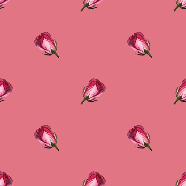 Floral Seamless Pattern Made Roses Acrilic Painting Pink Flower Buds — Stock Photo, Image