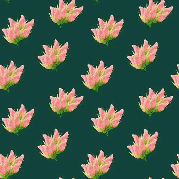 Florales nahtloses Muster aus Rosen. Acrylmalerei mit rosa Blütenknospen auf dem Hintergrund. Botanische Illustration für Stoff und Textilien, Verpackung, Tapete — Stockfoto