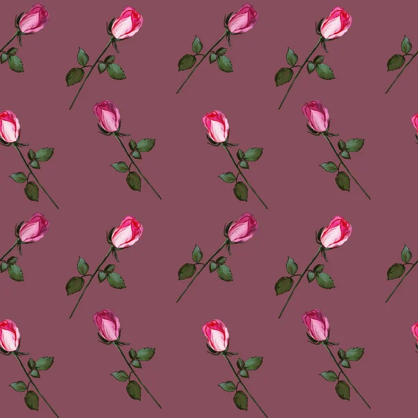 Bloemen Naadloos Patroon Gemaakt Van Rozen Acrilic Schilderij Met Roze — Stockfoto