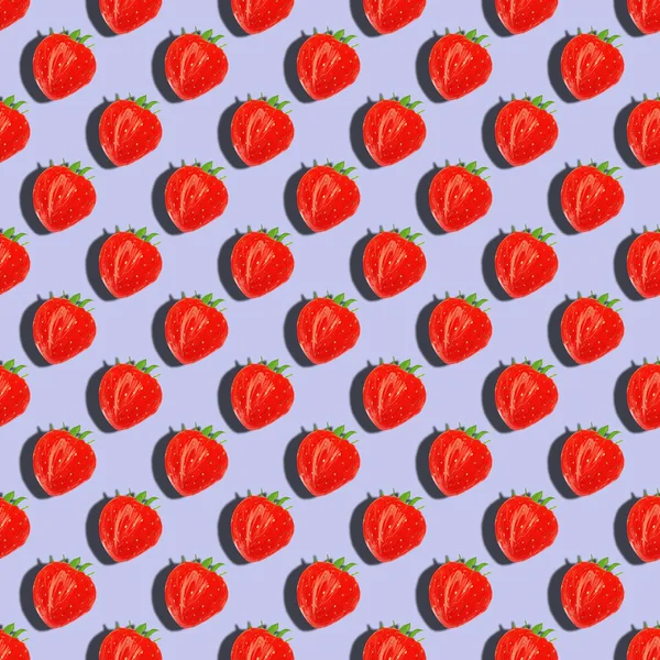 Saftig Rote Sommer Erdbeere Auf Hellblauem Hintergrund Nahtlose Musterillustration Gut — Stockfoto