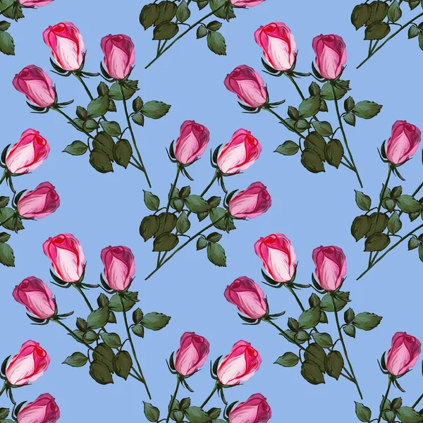 Florales Nahtloses Muster Aus Rosen Acrylmalerei Mit Rosa Blütenknospen Auf — Stockfoto