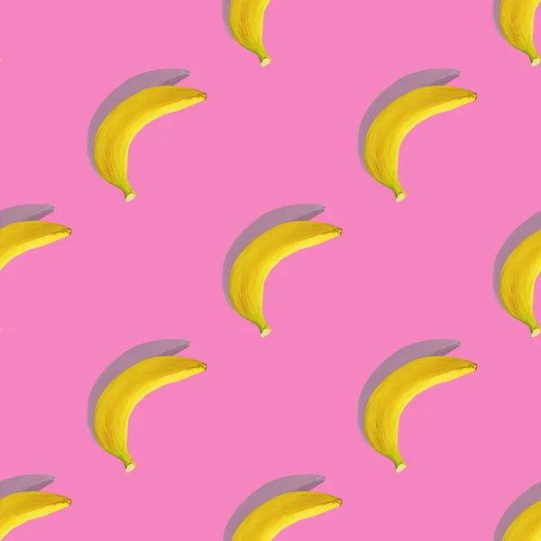 Banana Con Sombra Sobre Fondo Rosa Patrón Sin Costuras Color —  Fotos de Stock