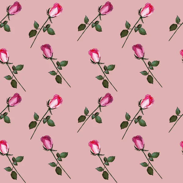 Floral Seamless Pattern Made Roses Acrilic Painting Pink Flower Buds — Stock Photo, Image