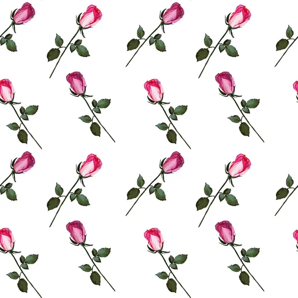 Floral Seamless Pattern Made Roses Acrilic Painting Pink Flower Buds — Stock Photo, Image