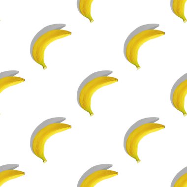 Beyaz arka planda izole edilmiş gölgeli muz. Kusursuz desen. Renk, diyet. Muzlu tropikal desen.