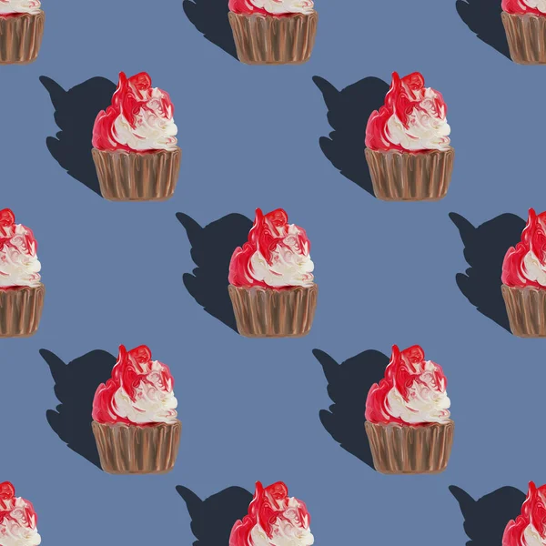 Varrat Nélküli Minta Nagy Cupcakes Sziluettek Muffin Édes Fehér Torta — Stock Fotó