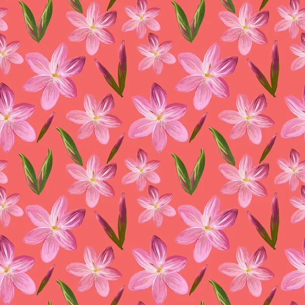 Floral Nahtlose Muster Aus Blumen Acrylmalerei Mit Rosa Blütenknospen Auf — Stockfoto
