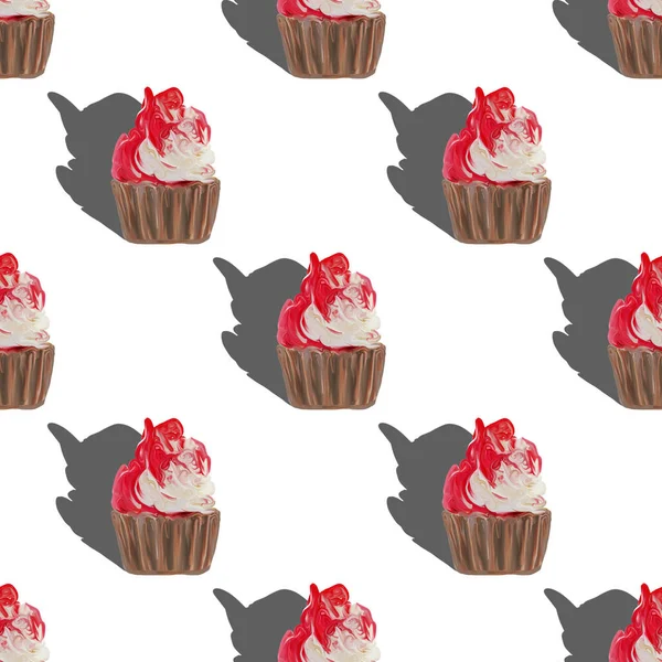 Varrat Nélküli Minta Nagy Cupcakes Sziluettek Muffin Édes Fehér Torta — Stock Fotó