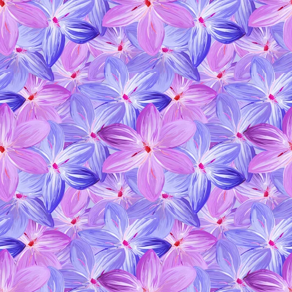 Pink Purple Flowers Background Handmade Gouache Gentle Seamless Pattern Background — Stock Photo, Image