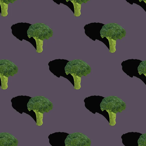 Gri arka planda gölge çizimi olan brokoli. Sebze deseni, vejetaryen organik sağlıklı yiyecekler. — Stok fotoğraf