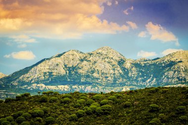 Güneşli bir günde güzel bir dağ manzarası. Karadağ Arnavutluk Dinariç Alpleri Balkan Yarımadası. Kartpostallar, pankartlar, kartpostallar için kullanılabilir