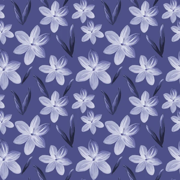 Tek renkli mavi çiçek deseni. Çiçeklerden yapılmış. Acrilik, pembe çiçek tomurcuklarıyla yapılmış. Kumaş ve tekstil, ambalaj, duvar kağıdı için botanik illüstrasyon
